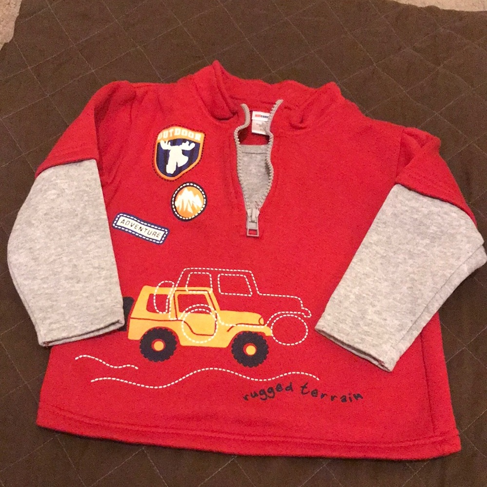 Kid Connection Red and Gray Kids' Pullover with Car Design